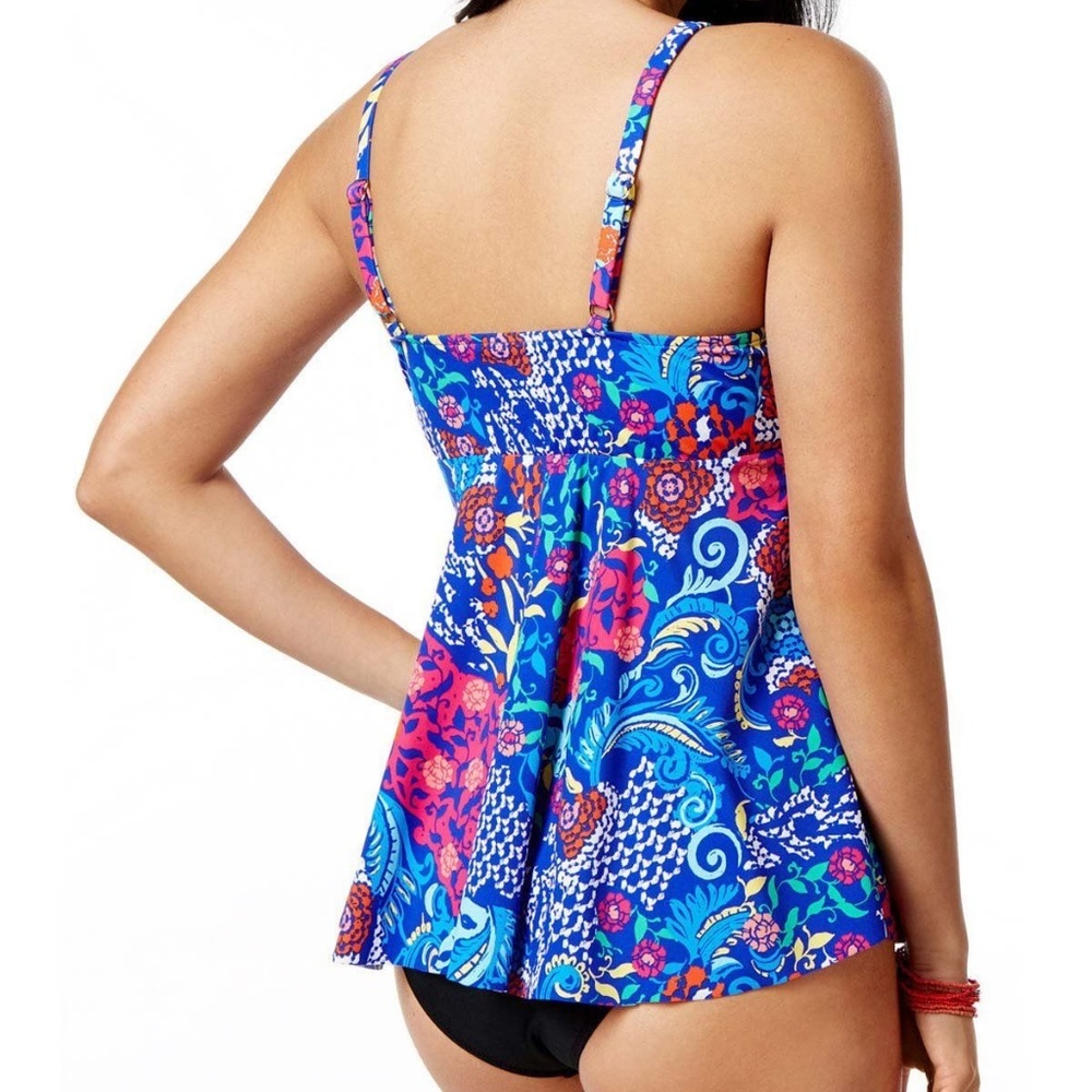 Swim Solutions Floral-Print Draped Tankini Top - Picture 5 of 7